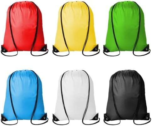 Kuhome 6Pcs Drawstring Backpacks Bulk String Bag Cinch Sack Pack Storage Knapsack Polyester Gift Bags Sports Drawstring Bags for Trip Gym Party Bags(6 Colors)