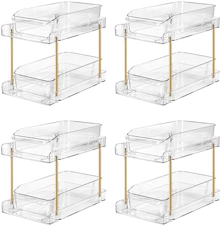 LAREKUN4pack 2-Tier Organizer & Storage Unit Stackable Bathroom Cabinet Organizer Pull-Out Kitchen Pantry Organizer & Storage System Suitable for Countertops, Pantries, Kitchens, Bathrooms