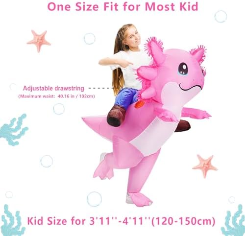 Stegosaurus Inflatable Axolotl Costume for Kids Halloween Costumes Kid Blow Up Costume Ride on Axolotl Costumes for Girls Boys Cosplay Party