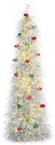 Christmas Tree 5FT Artificial Xmas Decor Pop Up with Decoration Silver