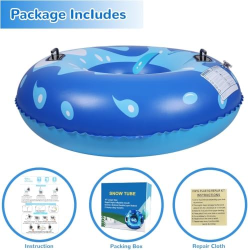Snow Tube, WOLKEK 40 Inch 2Pack / 47 Inch 1Pack Snow Sled for Kids and Adult, Thickened Heavy Duty Hard Bottom Sleds for Snow with Handles, Winter Toys for Outdoor Sledding Snow Tube Sports