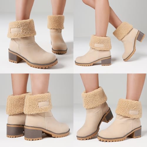 VIMISAOI Mid calf Winter Boots for Women Warm Ankle Snow Chunky Heel Boots