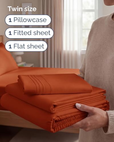 Twin Size 3 Piece Sheet Set - Breathable & Cooling Sheets - Terracotta