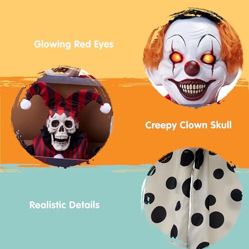 JOYIN 67" Halloween Animatronic Clown with Pop-Up Box, Halloween Decor Outdoor Motion Activated Jump Scare Prop, Glowing LED Eyes Creepy Sound, Scary Haunted House Props for Garden Yard Lawn Party