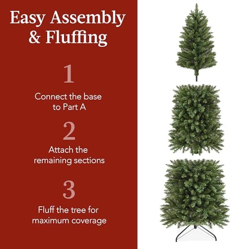 Best Choice Products Unlit Pencil Christmas Tree, 7.5ft Premium Artificial Tree, Realistic Spruce Holiday Decor w/ 1,075 Branch Tips, Metal Base