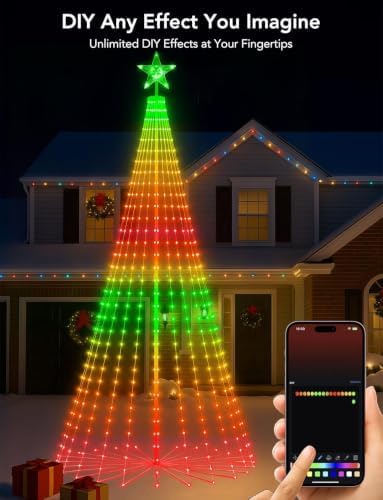 8FT 274 LEDs Smart RGB Outdoor Christmas Tree Cone Lights with Star