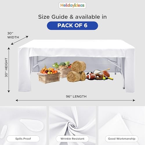 HolidayIdeas 6-Pack 8ft Open Back Fitted Tablecloths for Craft Shows White
