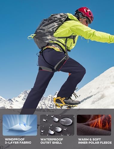 Stlight Mens Snow Ski Water Repellent Softshell Pants for Winter Hiking Fleece Lined Bottom Leg Zipper with 6 Zip Pockets