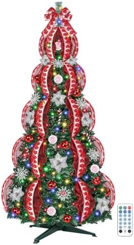 6 Ft Pop up Christmas Tree,Collapsible Christmas Tree with Lights 200 LED Pre-Lit Christmas Trees Plug-in with Remote Timer 8 Lighting Modes for Outdoor Indoor Party Christmas Decor