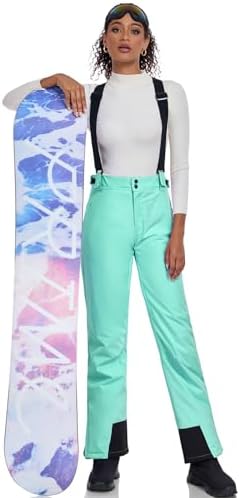 Women's Snow Ski Pants Insulated Winter Warm Outdoor Waterproof Snowboard Pants Bibs Detachable Suspender