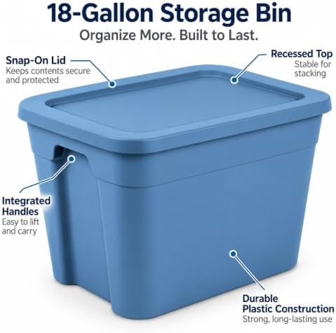 18 Gal Stackable Storage Bin with Lid for Home & Dorm, Blue