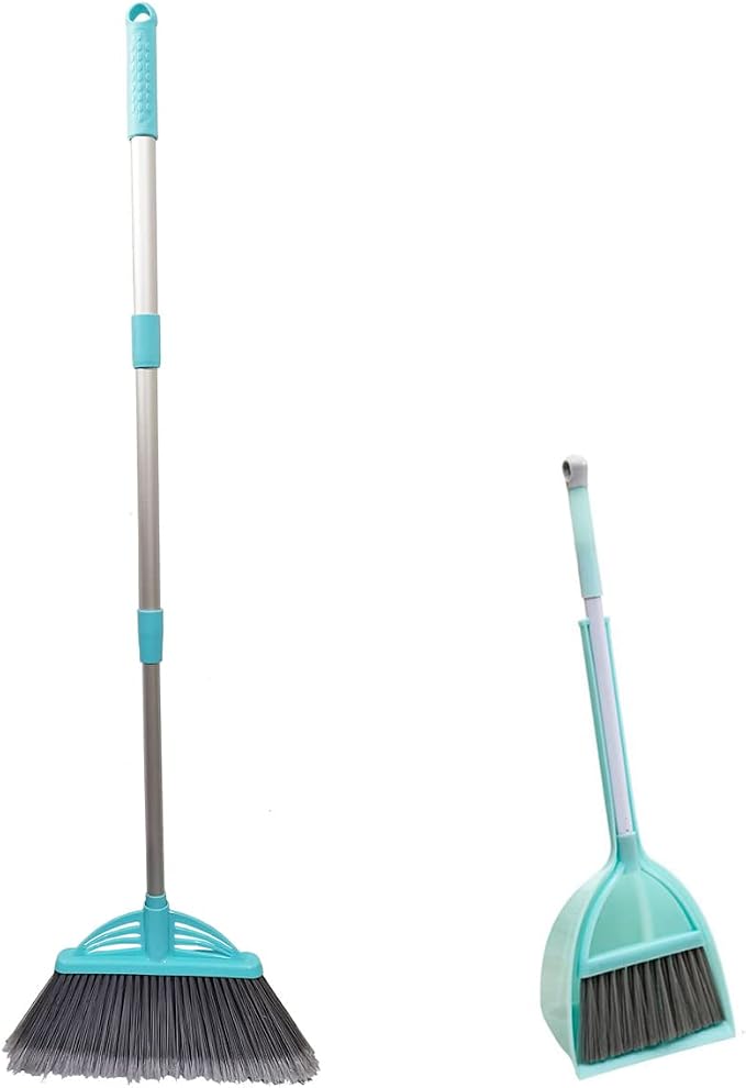 Mini Broom and Dustpan and Telescopic Rod Long Handle Broom, Camping Cleaning Tools, Light Blue
