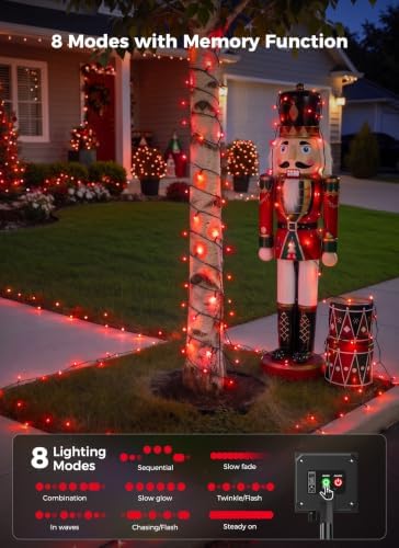 6 Pack 600LED Solar Christmas Lights Outdoor Waterproof, Red 240 FT