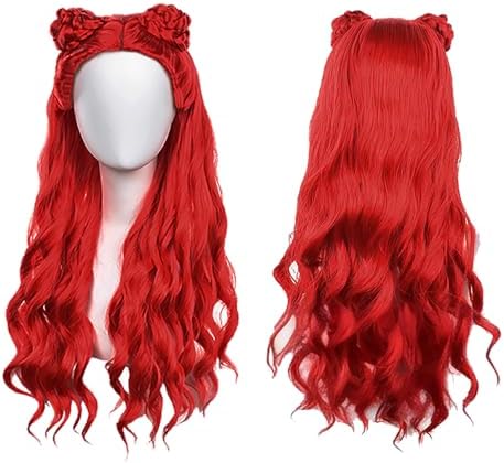 D.O.T Girls Rise Red Costume Includes Red Heart Jacket Shirt Flared Pants Wig Gloves 5pcs Halloween Princess Dress up 3-14Y