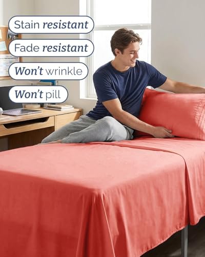 Twin XL Size 3 Piece Sheet Set - Comfy Breathable & Cooling Sheets - Coral