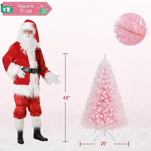 Yaheetech 4ft Pre-lit Artificial Small Christmas Tree with Stand, Pink