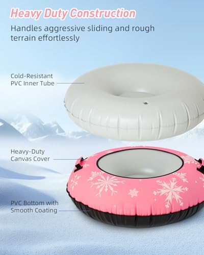 42" Heavy Duty Snow Tube 1/2 Pack with Premium Canvas Cover for Kids Ages 13+ Adults, Inflatable Snow Tube Sled with Thickened Bottom Tow Strap Repair Kit, Outdoor Winter for Sledding