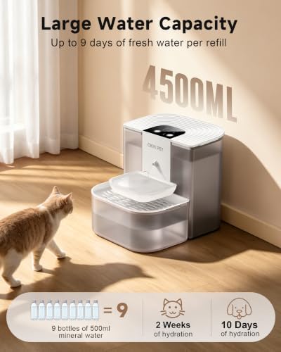 Heated Cat Water Fountain No Filters,4.5L Wireless Automatic Pet Fountain