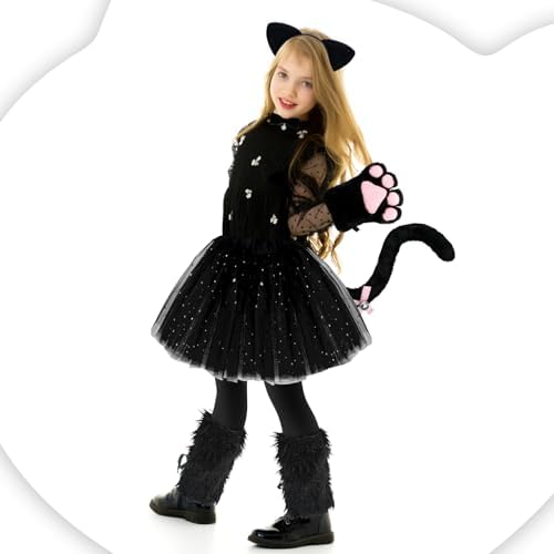 Haull 7 Pcs Halloween Cat Costume Accessories Girl Kid