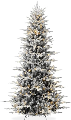 Best Choice Products Lighted Aspen Christmas Tree, 7.5ft Flocked Artifical Noble Fir, Pre-Lit White & Multicolored LED Lights Premium Holiday Décor - Black