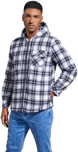 Elesuit Men's Full Zip Fleece Flannel Jacket Shirt Plaid Cotton Hoodie Coat