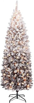 Yaheetech 6ft Pre-lit Snow Flocked Pencil Christmas Tree, Black Gradient