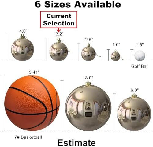 Champagne Gold 3.2" Large Christmas Balls - Christmas Tree Decoration Ornaments Shatterproof Hanging Balls for Birthday Halloween Holiday Wedding Decorations Set of 24pcs