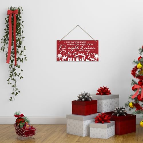 Fall On Your Knees Sign, Christmas Hanging Wood Sign, Winter Decorative Wall Signs, Red Winter Wooden Door Signs, Farmhouse Outdoor Wood Christmas Decor, Xmas Wall Art 6x12 Inches