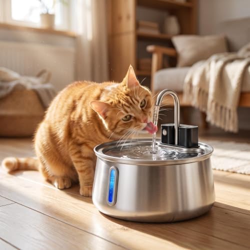 Good Origins Dog Water Fountain, 4L/135oz Automatic Cat & Dog Water Fountain, 4000mAh Rechargeable Battery, Up to 60-Day Battery Life, 3 Working Modes, Stainless Steel