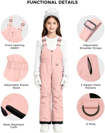 wantdo Girls Ski Pants Winter Snow Bibs Kids Insulated Snowboarding Overall