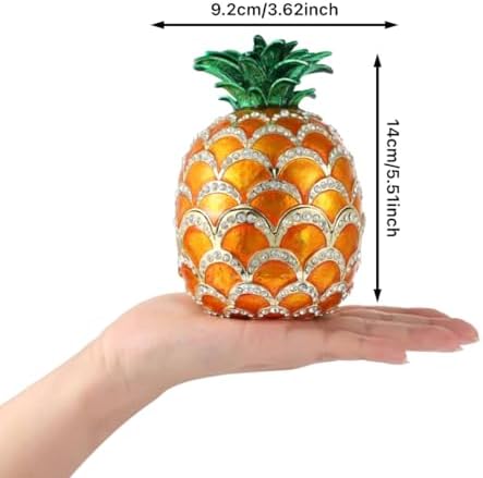 Lucky Pineapple Trinket Boxes Hinged Hand-Painted Jewelry Box with Rhinestones Enamel Fruit Style Ornament Christmas Gift for Women(Brown)