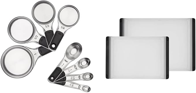 OXO Good Grips Stainless Steel Measuring Cup and Spoon Set + OXO Good Grips 2-Piece Plastic Cutting Board Set