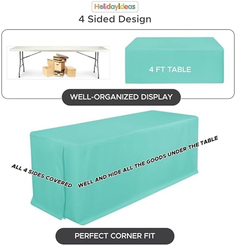 HolidayIdeas 4-Pack 4ft Aqua Rectangle Craft Shows Fitted Tablecloth