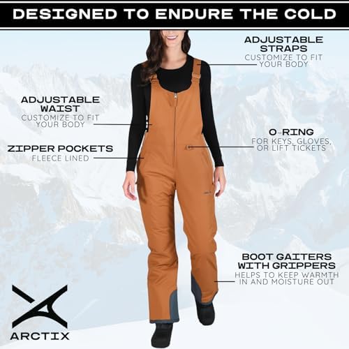 Arctix Women's Essential Insulated Ski Bibs, Water Resistant Snow Pants for Skiing & Snowboarding