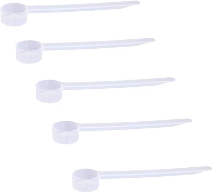 5cc Long Handle Measuring Scoop (1 Teaspoon / 5mL) - Heavy-Duty Plastic Spoon for Powders, Pre-Workout, Supplements, and Spices, 5-Pack