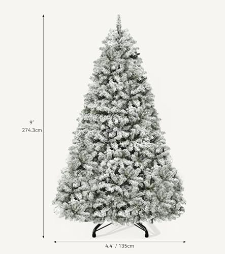 DWVO 9ft Pre-Lit Flocked Snow Christmas Tree White 2094Tips 900 LED Light