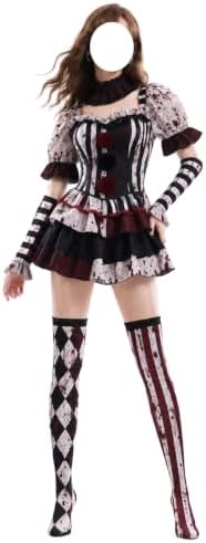 Women Scary Clown Costume Dress Halloween Cosplay Outfit