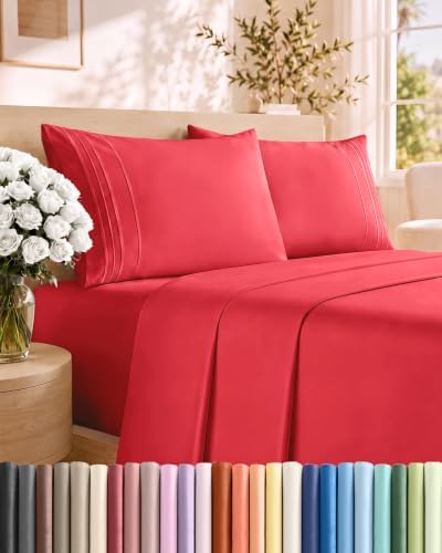 Full Size 4 Piece Sheet Set - Comfy Breathable & Cooling Bed Sheets - Red