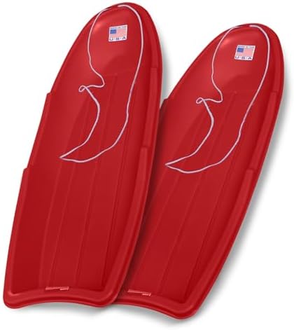 Flexible Flyer Winter Lightning Snow Sleds for Kids and Adults (Red) - 48 Inch Toboggan Style Plastic Sled with Hard Bottom for Fast, Smooth Rides - 1 or 2 Riders