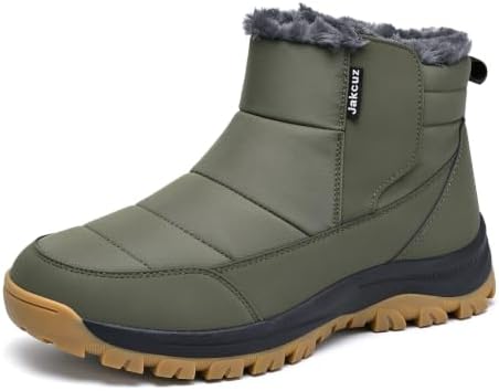 Jakcuz Plus Size Men's Water Resistant Winter Snow Boots with Warm Faux Fur