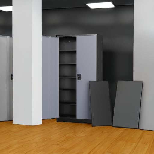 Metal Garage Storage Cabinets with Lock Door and Adjustable Shelves, Steel Tool Cabinets for Home,Office,Warehouse Organisieren (Black Gray)