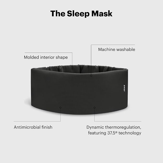 Away Sleep Mask - Premium Thermoregulating Eye Mask for Sleeping & Travel,100% Blackout, Soft, Contoured, Packable, Hidden Earplug Pocket, Jet Black
