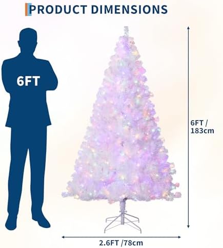 GarveeHome 6 ft Prelit Artificial Christmas Tree with 250 Warm White Lights, Pre-Lit Snow Flocked Pencil Christmas Tree, Foldable Base,Holiday Decoration for Home, Office, Party,Laser White