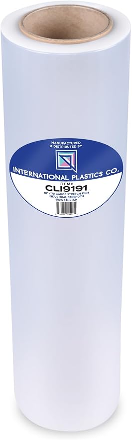 International Plastics Co. 18" 70 Gauge Plastic Stretch Film/Wrap 1500ft 500% Stretch Clear Cling Durable Adhering Packing Moving Packaging Heavy Duty Shrink Film