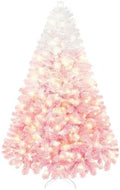 Yaheetech 7.5ft Prelit Flocked Christmas Tree, Pink & White, 550 Lights