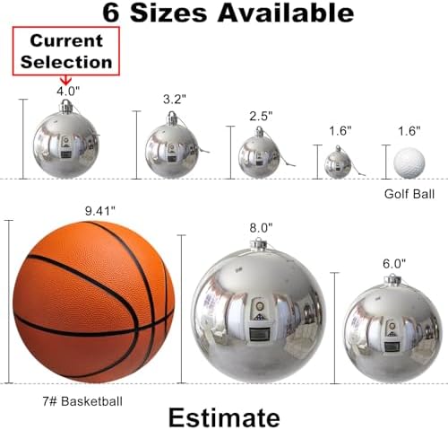 Silver 4.0" Large Christmas Balls - Christmas Tree Decoration Ornaments Shatterproof Hanging Balls for Birthday Halloween Holiday Wedding Decorations Set of 4pcs