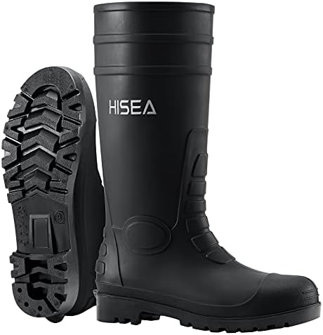 HISEA Men's Steel-Toe Rain Boots, Rubber Boots Waterproof Slip Resistant