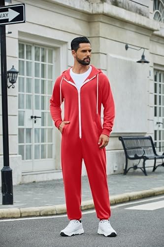 COOFANDY Mens Jumpsuit Onesie Hooded Full Zip One Piece Jogging Tracksuit