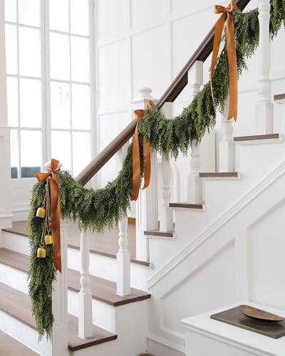 9FT Christmas Garland with Lights, Lush PE Cedar Garland, 20 LEDs, Timer