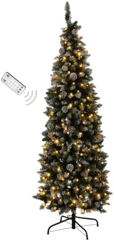 Elf Stor 6ft Flocked Prelit Christmas Tree with Stand, Green/White